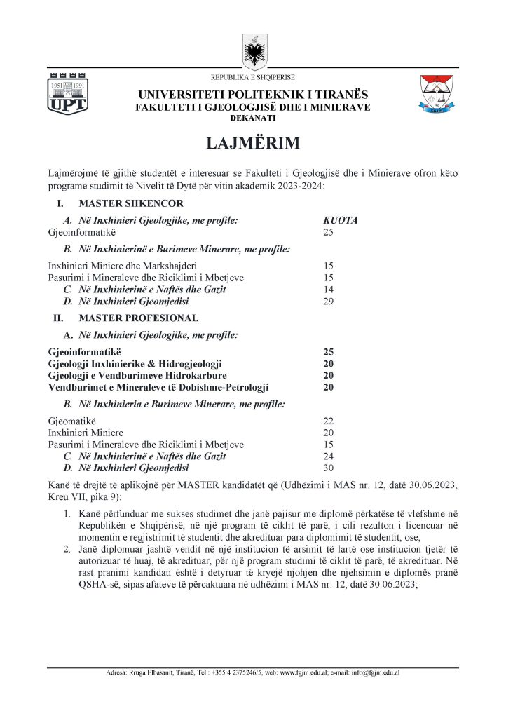 LAJMËRIM MBI PROCESIN E REGJISTRIMIT NË PROGRAMET E STUDIMIT TË NIVELIT ...